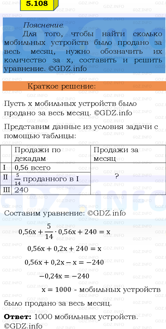 Фото решения 2: Номер №5.108, Часть 2 из ГДЗ по Математике 6 класс: Виленкин Н.Я. 2024г.