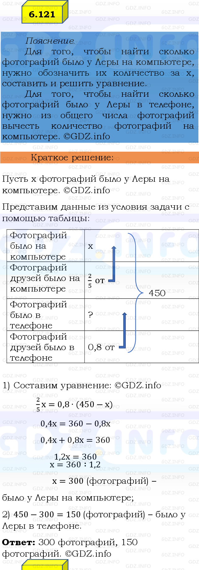 Фото решения 2: Номер №6.121, Часть 2 из ГДЗ по Математике 6 класс: Виленкин Н.Я. 2024г.