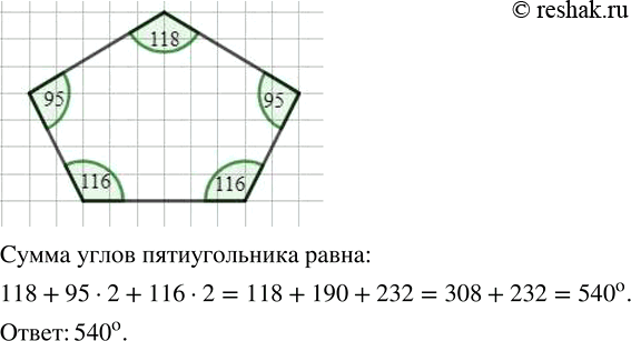 Изображение Нарисуйте пятиугольник, измерьте транспортиром его углы и сложите результаты...