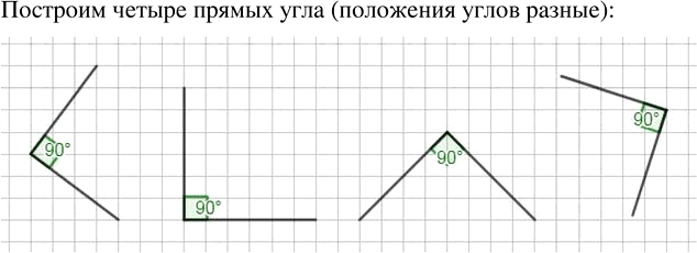 Изображение Постройте, используя чертёжный треугольник, четыре прямых угла (положения углов...